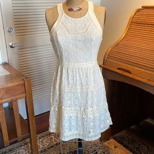 American Eagle Outfitter’s ivory lace dress with floral motif